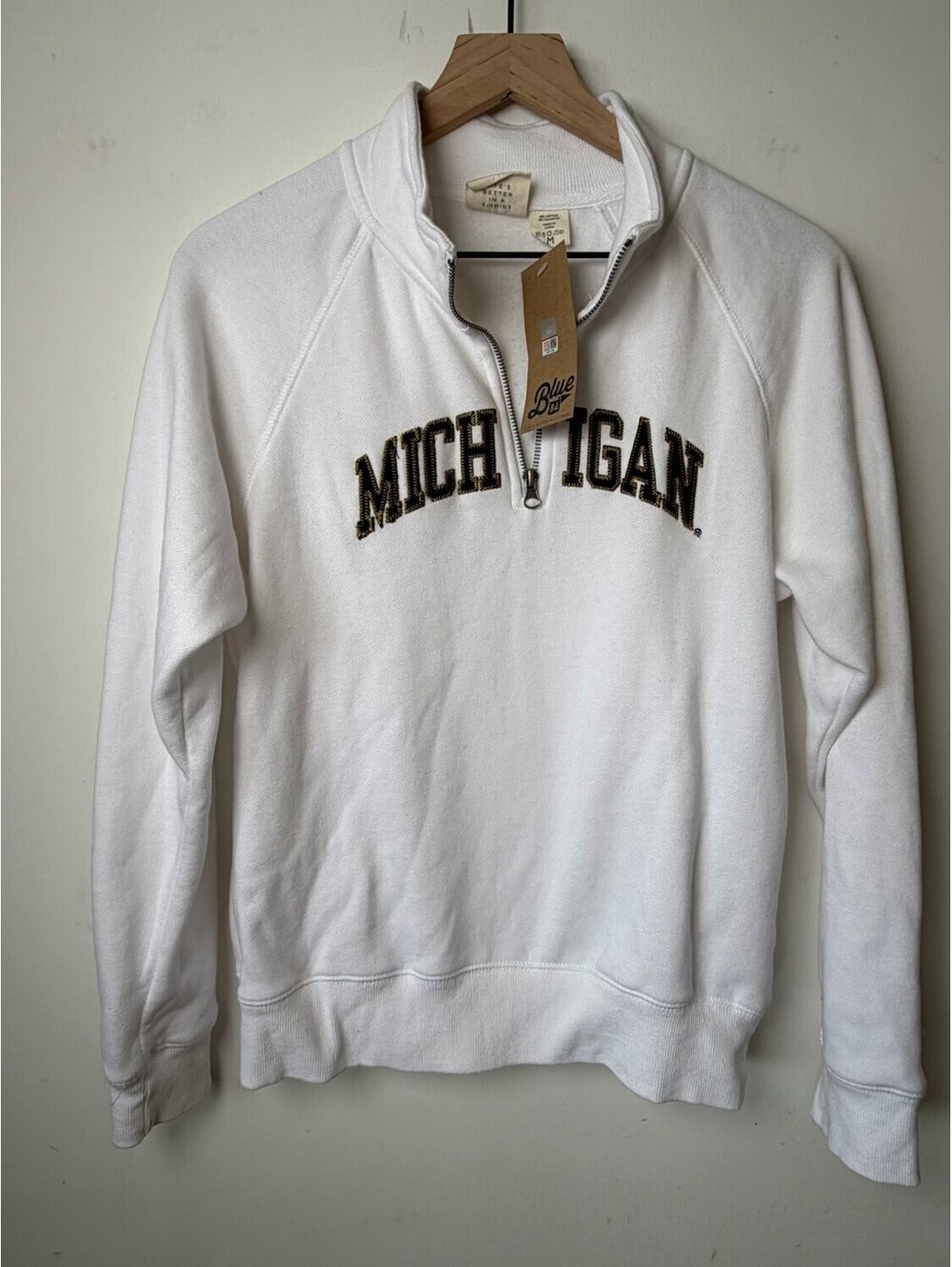 Blue 84 Michigan Sweatshirt Quarter Zip Mens M White NWT